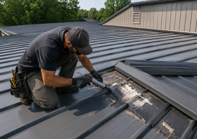 man fixing metal roof image