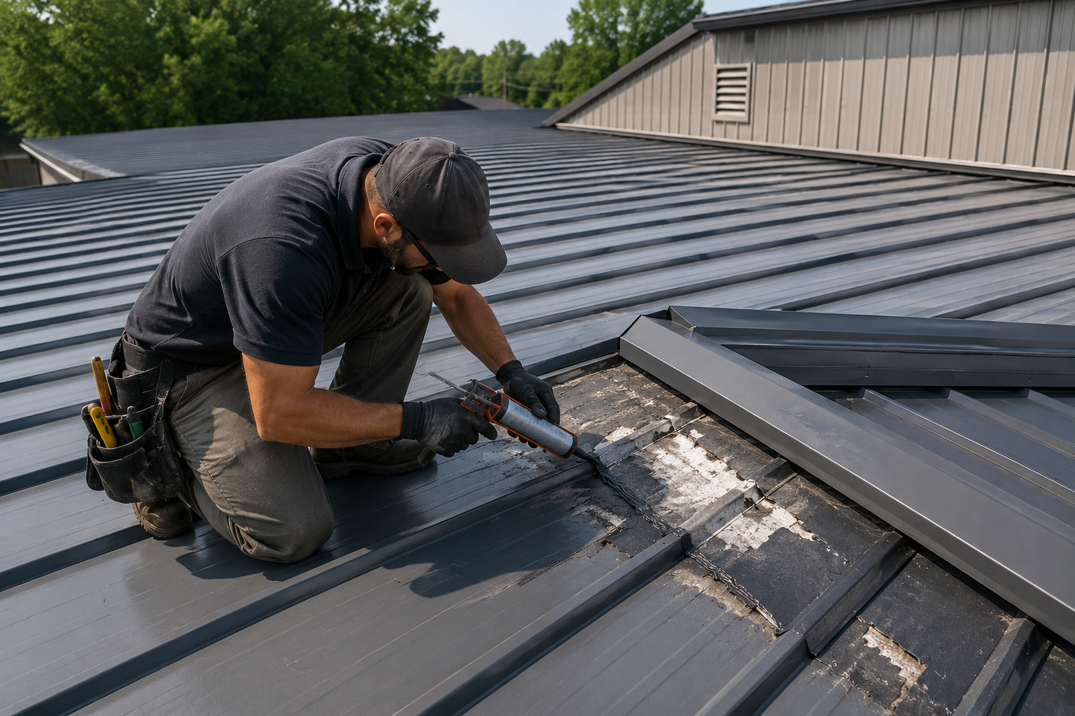 man fixing metal roof image