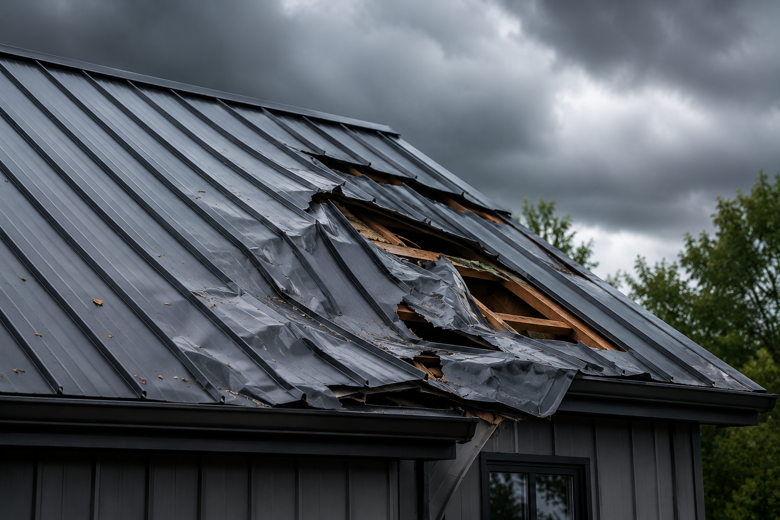 storm damage image picture of wind damage on metal roof